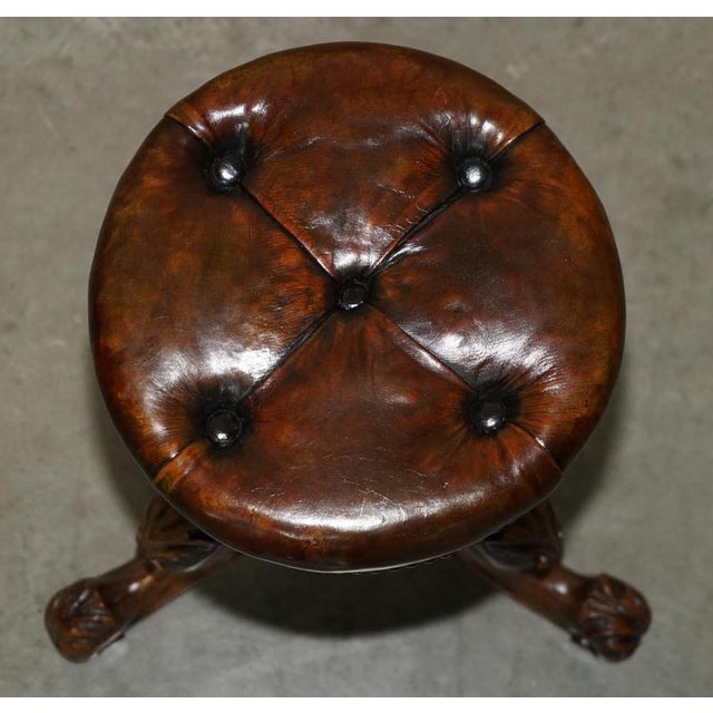 Antique Victorian Brown Leather Chesterfield Height Adjustable Piano Stool, 1880 For Sale - Image 3 of 17