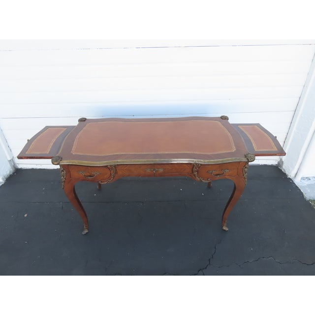 French French Late 1800s Large Inlay Leather Top Partner Extension Desk 6431 For Sale - Image 3 of 18