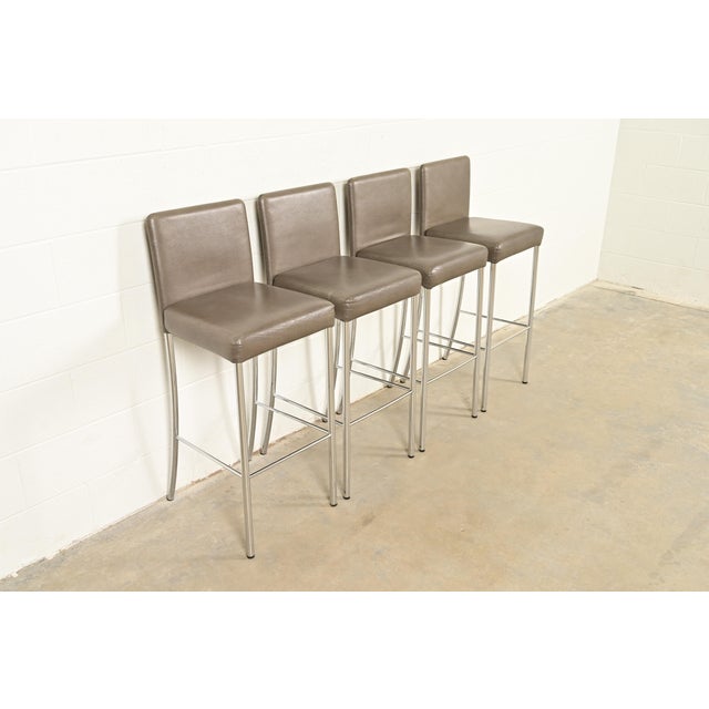 Steelcase Steelcase Coalesse Modern Leather and Chrome Bar Stools, Set of Four For Sale - Image 4 of 13