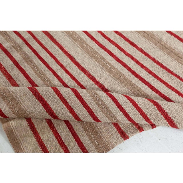 Doris Leslie Blau Vintage Striped Light Beige Hand-Knotted Wool Runner For Sale In New York - Image 6 of 9