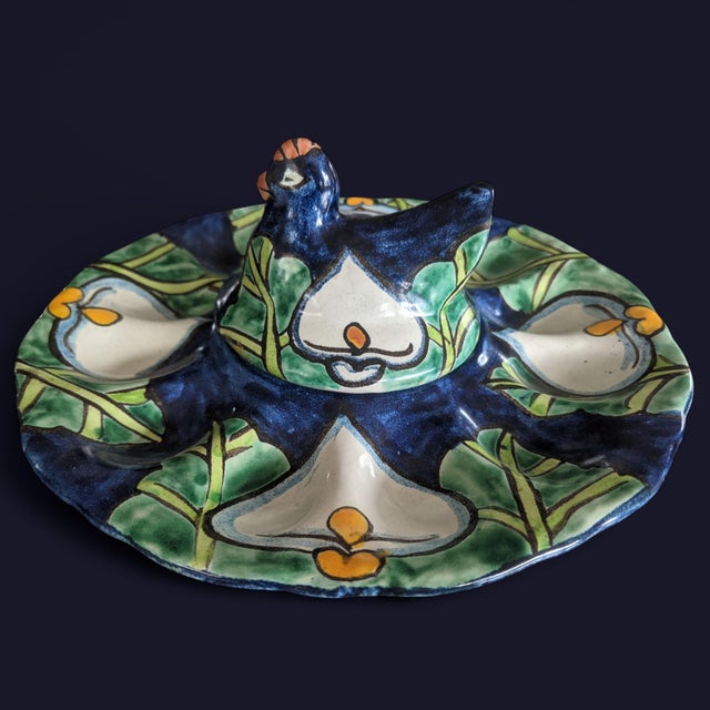 Vintage Mexican Pottery Rooster Deviled Egg Serving Dish For Sale - Image 9 of 10