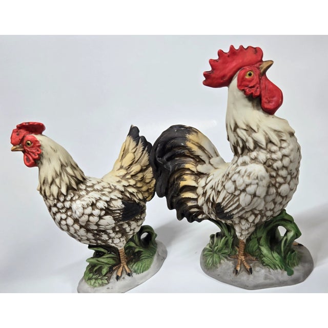 Bisque Porcelain Rooster and Hen- Set of Two For Sale - Image 9 of 18
