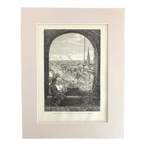 Antique 1874 Wood Engraving "Superior Street, Cleveland..." Ohio in 11x14 Mat