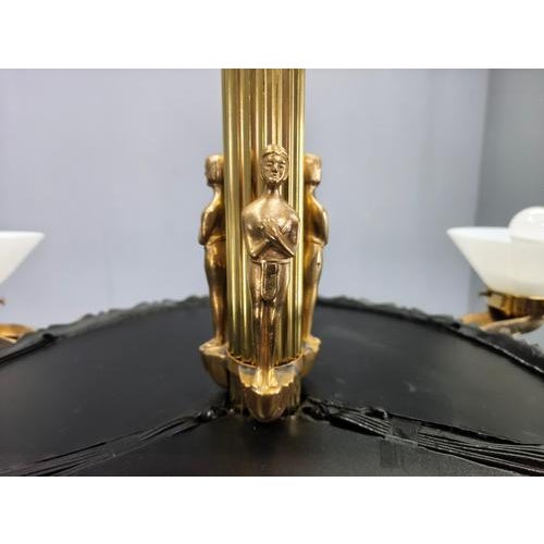 Metal Art Deco Brass Chandelier with Glass Shades, Czechoslovakia, 1930s For Sale - Image 7 of 17