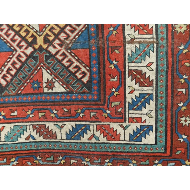 Red 1920s Antique Handcrafted Caucasian Rug. 3'7"x 7' For Sale - Image 8 of 13