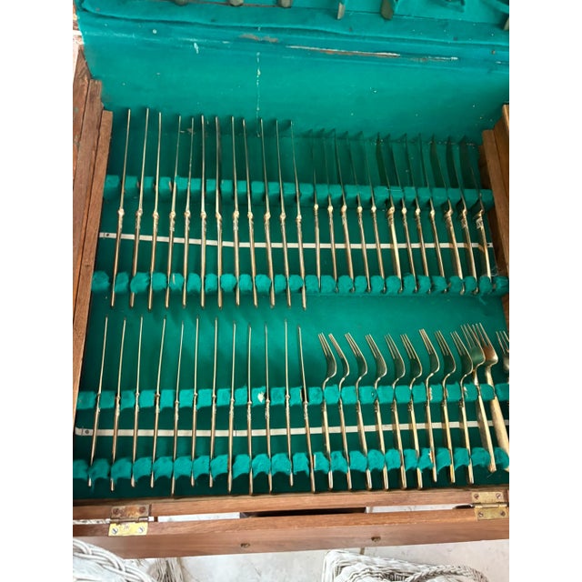 Mid 20th Century Complete Set 12 Person Vintage Thai Bronzeware & Teak Case – 144 Pieces For Sale - Image 4 of 17