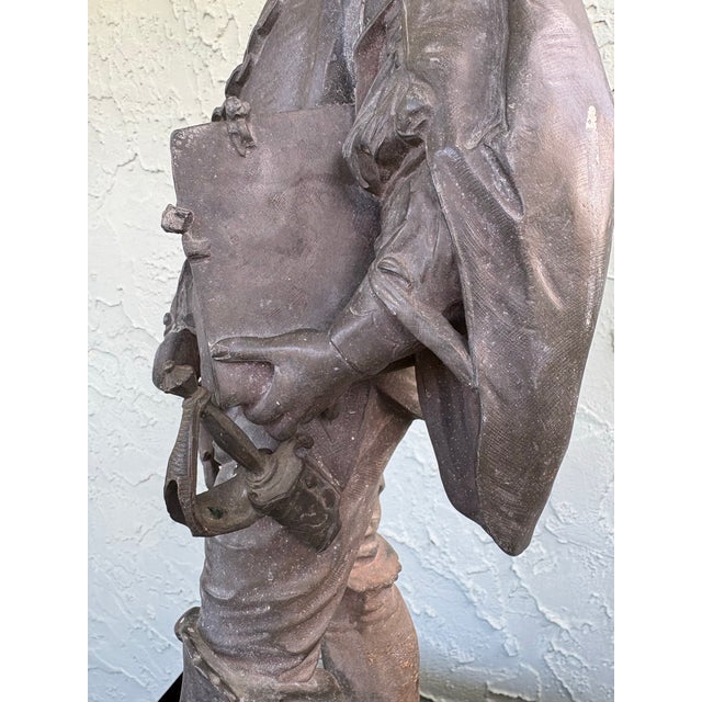 Antique French Spelter Musketeer Sculpture Attributed to Auguste Moreau, C. 1890–1910 as Is For Sale - Image 10 of 12