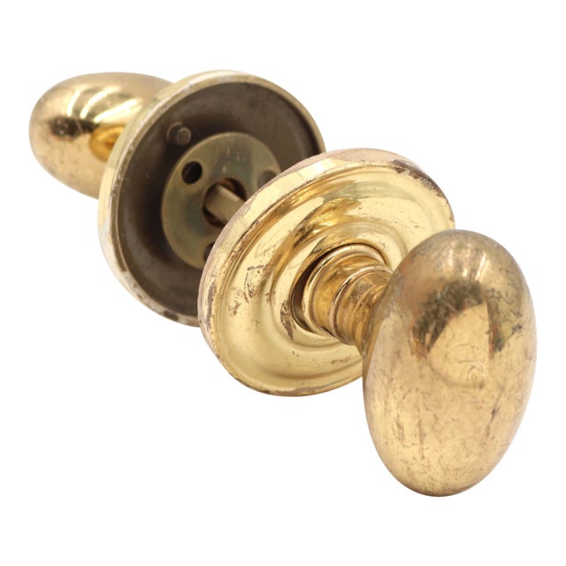 Reclaimed Cast Brass Oval Passage Door Knob Set For Sale