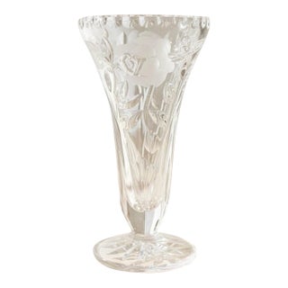 Vintage Anna Hutte Bleikristall Lead Crystal Etched Rose Vase-Germany-Bud-Floral For Sale