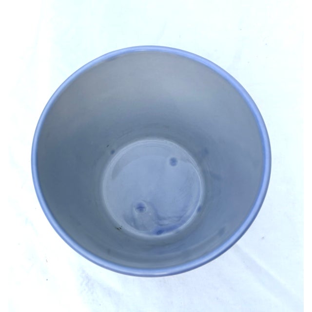 Blue Late 20th Century Portuguese Folk Art Salt Glazed Stoneware Cachepot With a Cobalt Blue Flower by New England Pottery For Sale - Image 8 of 8