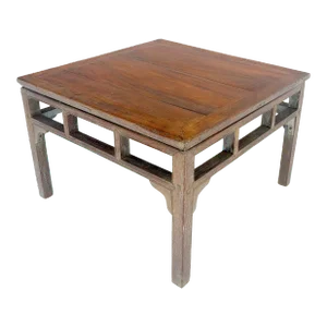 Square Solid Teak Chinese 19th Century Occasional Coffee Lamp Side Table Patina