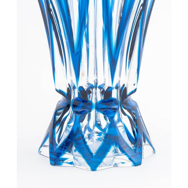 Contemporary St. Louis Blue Cut Crystal Vase For Sale - Image 3 of 8