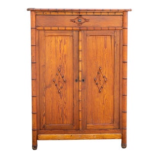Late 19th Century French Faux Bamboo and Pine Armoire For Sale