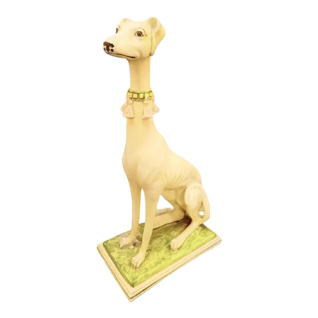 Vintage Italian Pale Yellow Palm Beach Regency Whippet Greyhound Dog Statue on Pillow For Sale