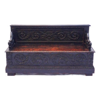 Antique 19th Century Neo-Renaissance French Carved Oak Bench For Sale