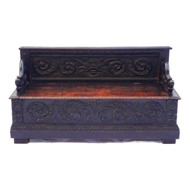 Antique 19th Century Neo-Renaissance French Carved Oak Bench For Sale