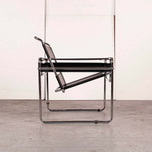 Metal Pair of Late 20th Century Black Leather Wasilly Style Chairs, Not Labeled For Sale - Image 7 of 16