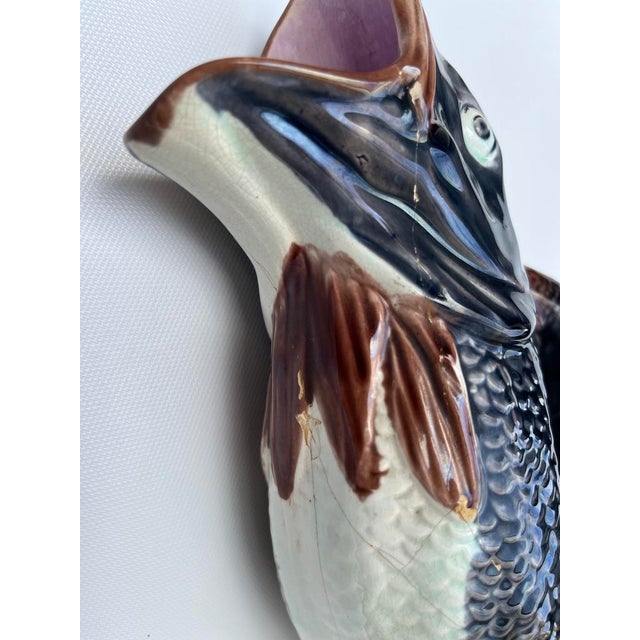 Ceramic Antique Majolica Fish Gurgle Jug Pitcher For Sale - Image 7 of 9