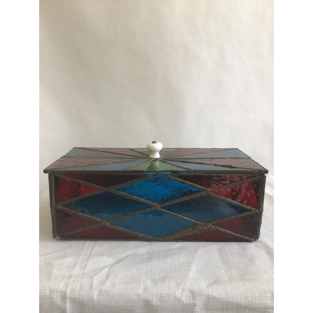 1950s Colorful Leaded Stained Glass Box With Removable Lid For Sale In New York - Image 6 of 10