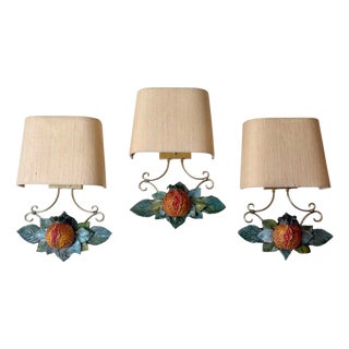 Italian Hand-Painted Pomegranate Sconces, 1970s, Set of 3 For Sale