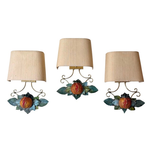 Italian Hand-Painted Pomegranate Sconces, 1970s, Set of 3 For Sale