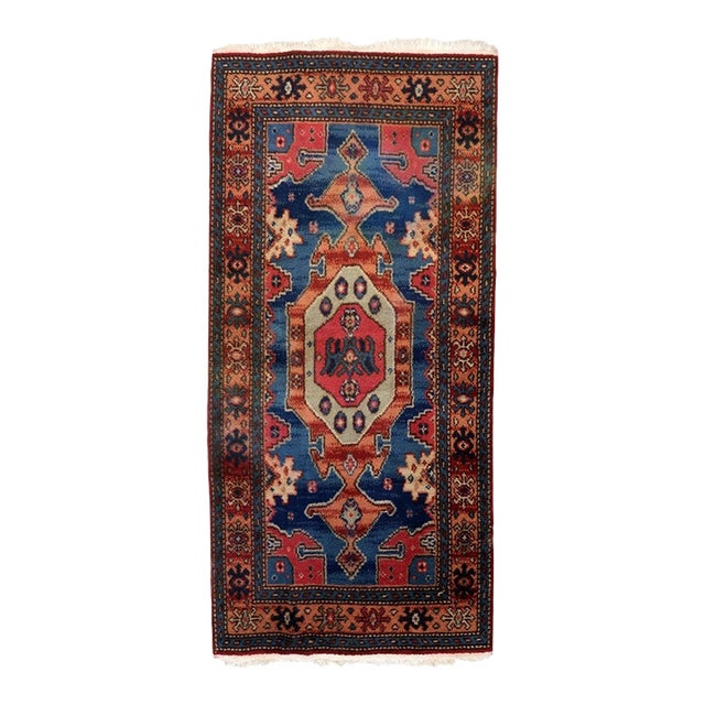 1950s, Vintage German Tribal Style Wool Rug, Geometric Medallion, 3 X 5 For Sale