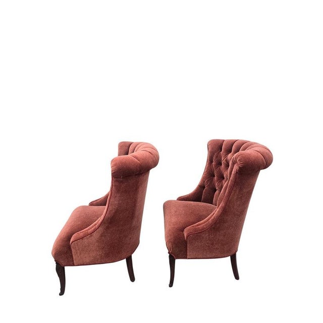 Vintage Queen Anne Style Tufted Wingback Chairs Newly Reupholstered - Pair For Sale - Image 14 of 14