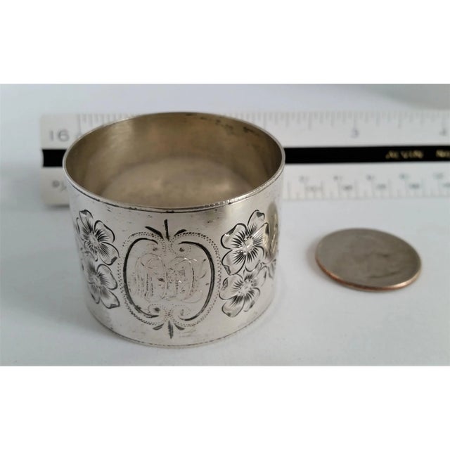 Antique Sterling Silver Hand-Engraved Napkin Ring – Floral Motif & Ahw Monogram For Sale - Image 9 of 9