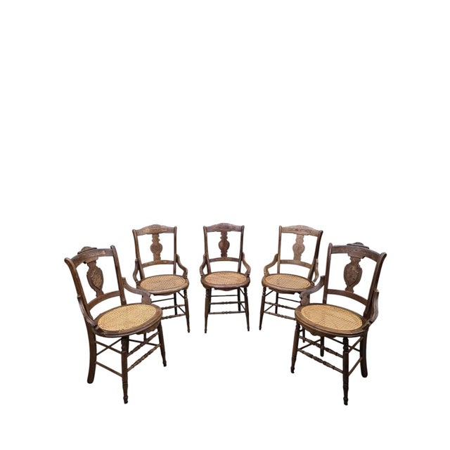 Antique French Provincial Oak Dining Armchairs with Cane Seats - Set of 5 Charming set of five antique French Provincial...