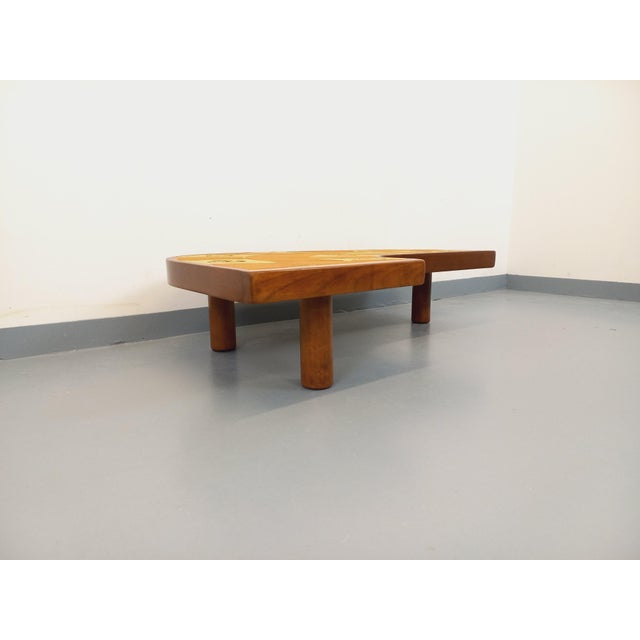 Comma-Shaped Coffee Table with Shell Motifs in Wood and Vallauris Ceramic from Barrois, 1960s-1970s For Sale - Image 4 of 18