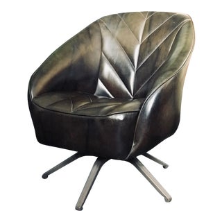 1970's Vintage Cigar Leather Swivel Club Chair For Sale