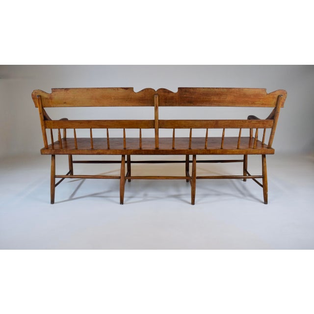 American Half Spindle Back Mid 19th C. Pine, Poplar Bench For Sale - Image 9 of 18