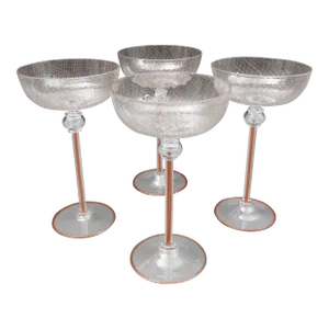 Vintage Pauly Venezia Signed Venetian Murano Aventurine Champagne Coupe Glasses- Set of 4