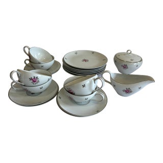 Mid 20th Century Fukagawa Arita Japan Pink Rose Porcelain Tea - Set of 20 For Sale