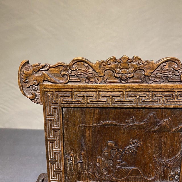 1990s Wood Carved Table Screen / Scholar's Stand With Pavilion Landscape Motif For Sale - Image 9 of 10