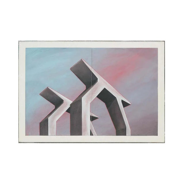 1986 “Freedom Towers” Abstract Surrealist Architectural Archway Drawing by Patrick Palmer, Framed For Sale - Image 10 of 10