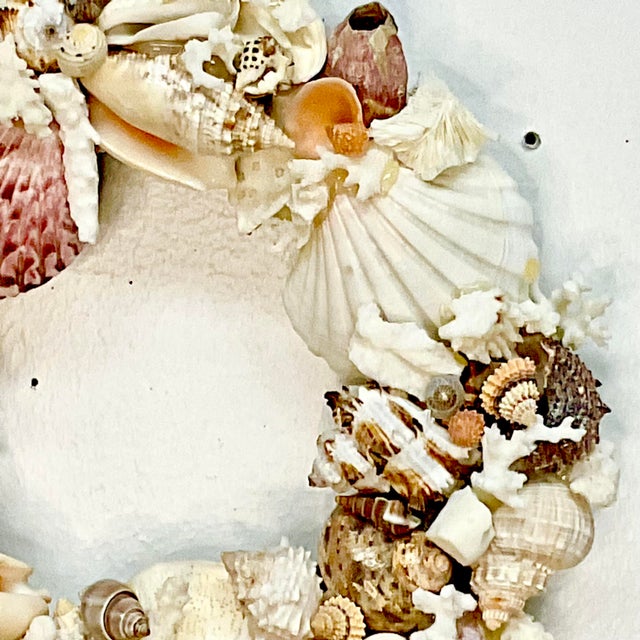 Vintage 1980s Coastal Boho Chic Seashell Encrusted Wreath For Sale - Image 4 of 11
