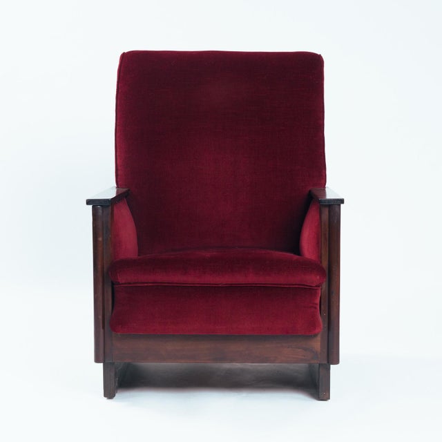 1920s Dutch Art Deco Amsterdam School Red Velvet Chairs, 1930s, Set of 2 For Sale - Image 5 of 18