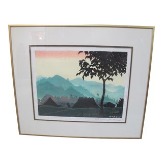 Mitsuhiro Unno Japanese Signed Limited Edition Woodblock Mountains at Dusk 1978 For Sale