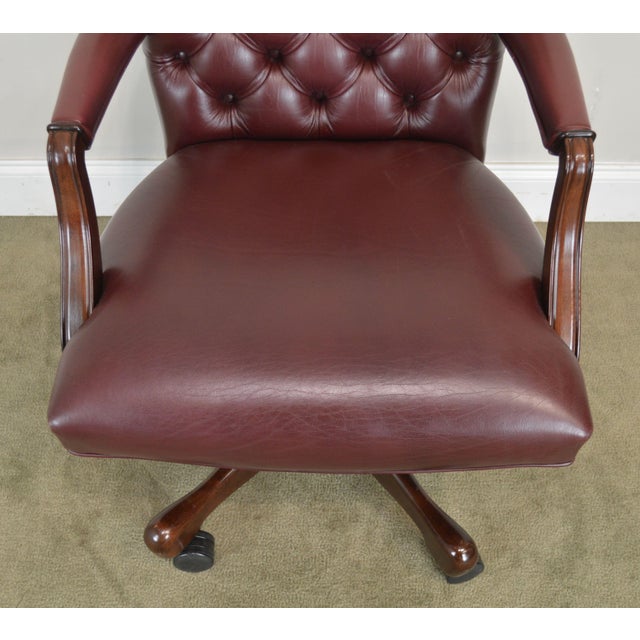 Oxblood Red Leather Tufted Chesterfield Style Executive Office Desk