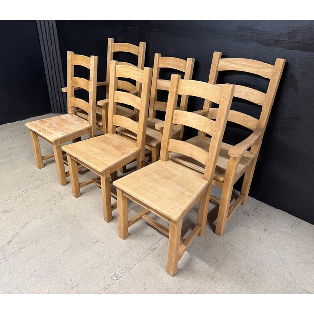 Bleached Oak Farmhouse Dining Chairs, 1940, Set of 6 For Sale - Image 11 of 12