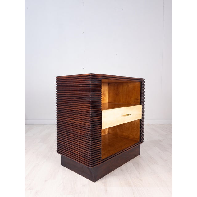 Brown Art Deco Italian Nightstands in Parchment attributed to Osvaldo Borsani, 1940s, Set of 2 For Sale - Image 8 of 18