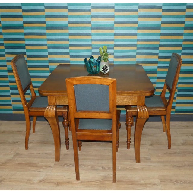 High-quality dining table, rare design Biedermeier/Chippendale/Art Nouveau heavy and high-quality almost square - and...