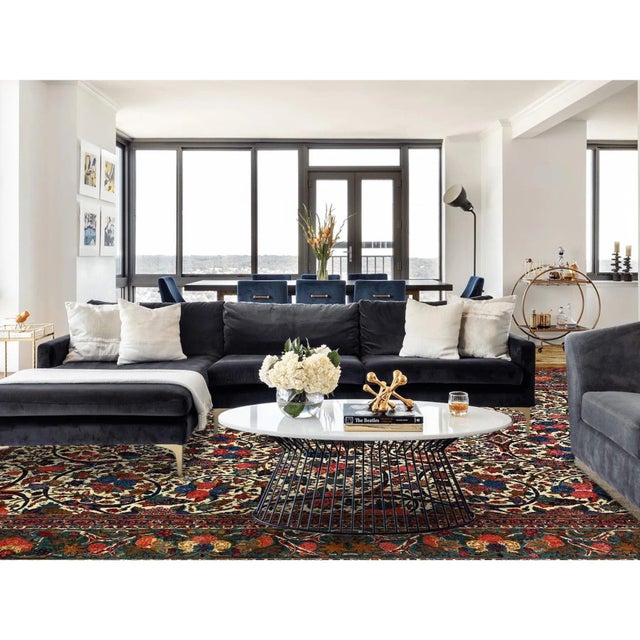 1960s 1960 10'3"x13'5" Lemon Icing White Antique Persian Kashan Kork Wool Pile Oriental Rug For Sale - Image 5 of 12