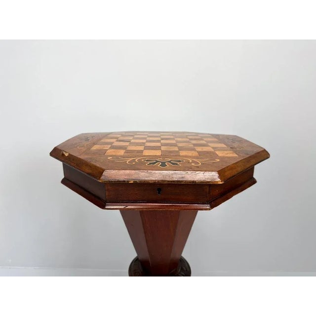 Antique Inlaid Chess Trumpet Sewing Table For Sale - Image 6 of 15