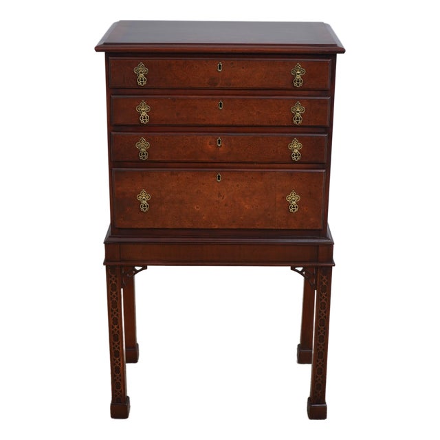 Hickory Chair Burl Wood Banded Silver Chest For Sale
