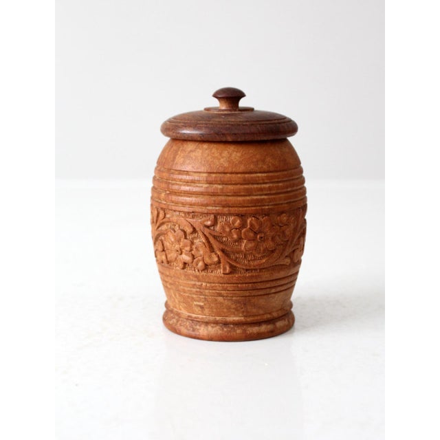 Mid 20th Century Vintage Hand Carved Floral Wood Jar For Sale - Image 5 of 9