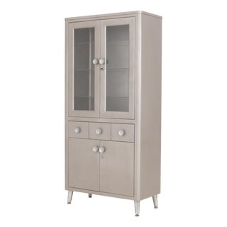 Art Deco Style Gray Patinated Metal Display Cabinet For Sale