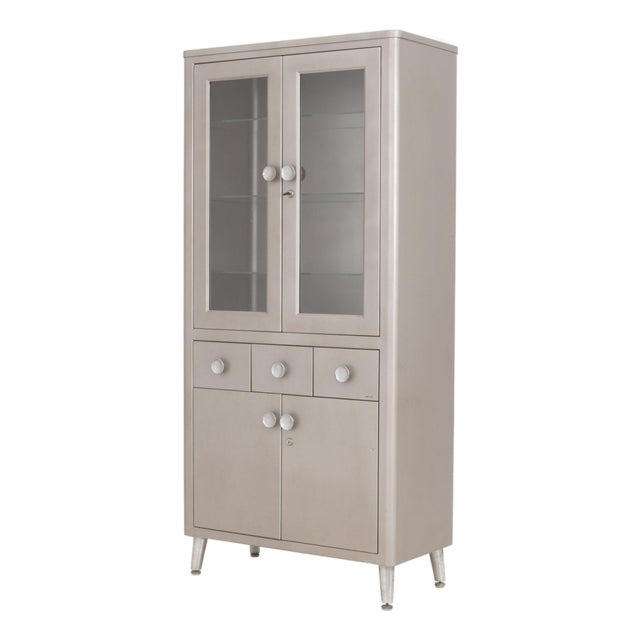 Art Deco Style Gray Patinated Metal Display Cabinet For Sale