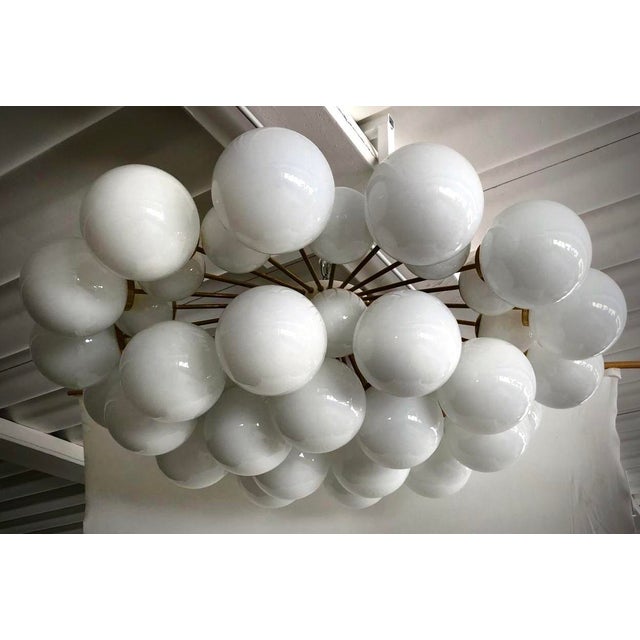 Mid-Century Modern Murano White Art Glass and Brass Chandelier, 2000 For Sale - Image 9 of 9